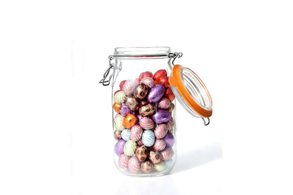 easter eggs in a jar