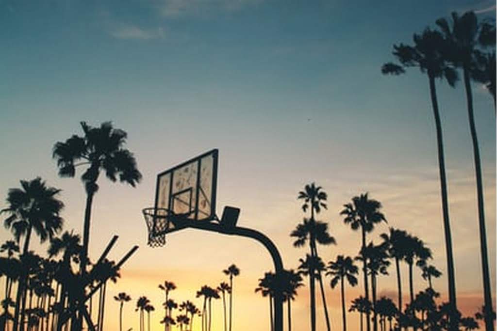 basketball court at sunset