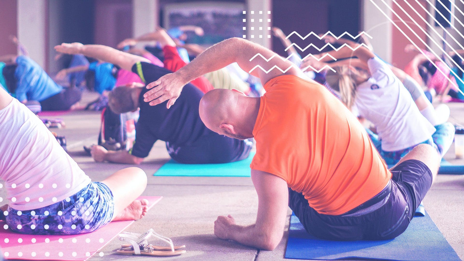 older man at a yoga fundraising event