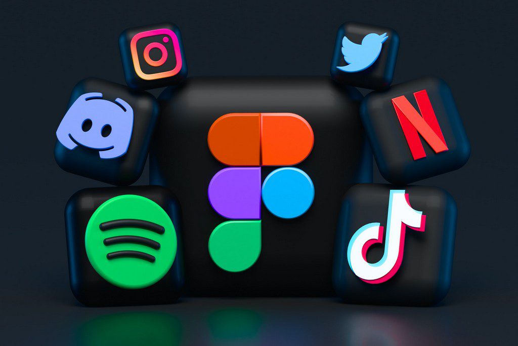 A photo of different social media logos spotify and other big company logos
