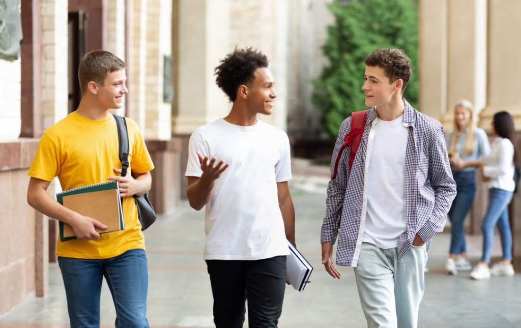 three friends walking