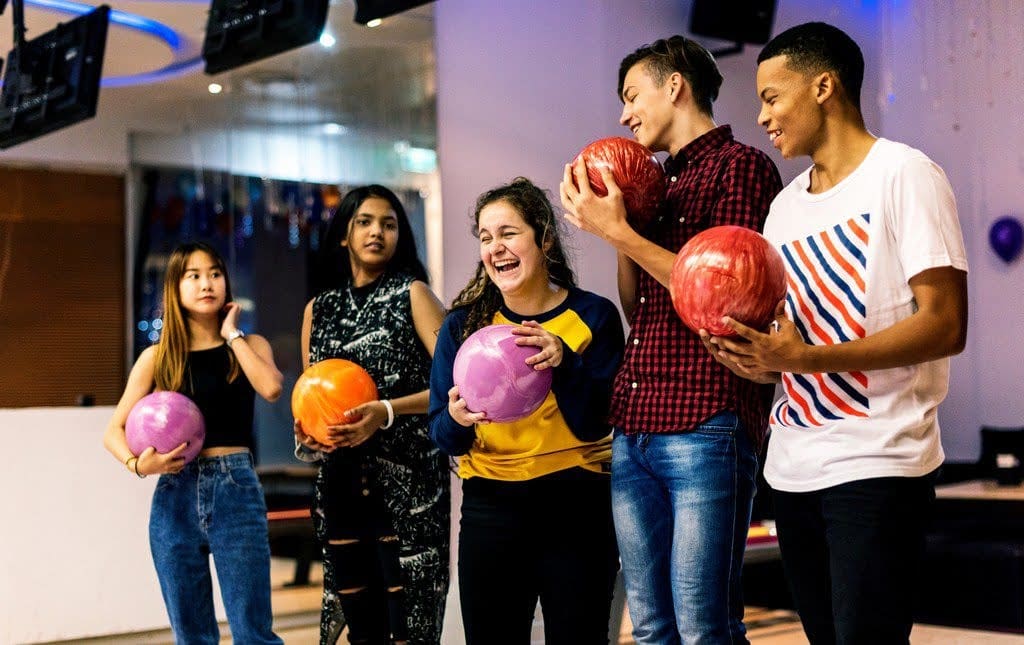 Students having fun at a school bowl-a-thon