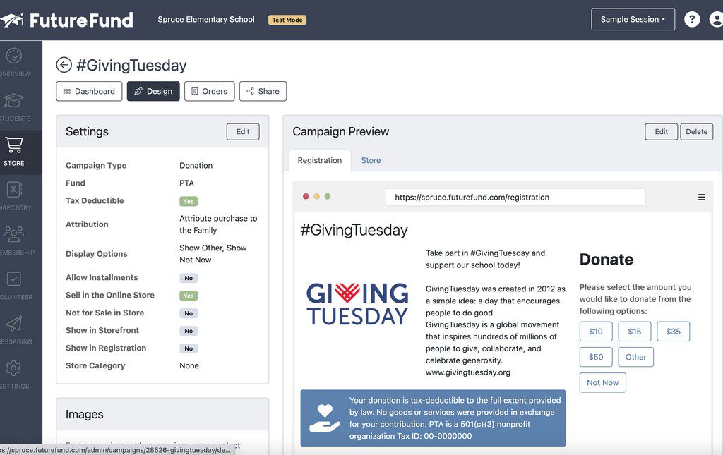 Sample #GivingTuesday campaign for Future Fund