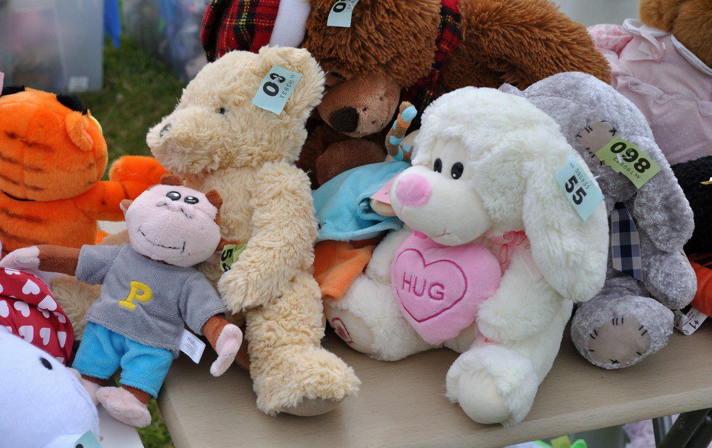 Prize table full of stuffed animals