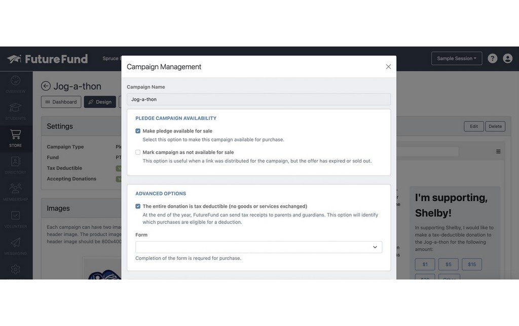 Editing campaign settings in FutureFund