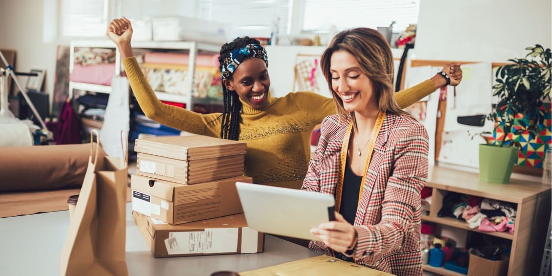 woman at a school selling products online