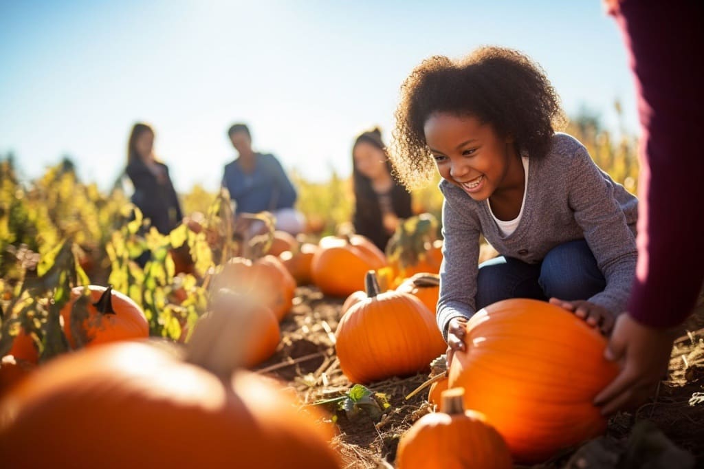 Student picking out pumpkin as part of pumpkin sale event
