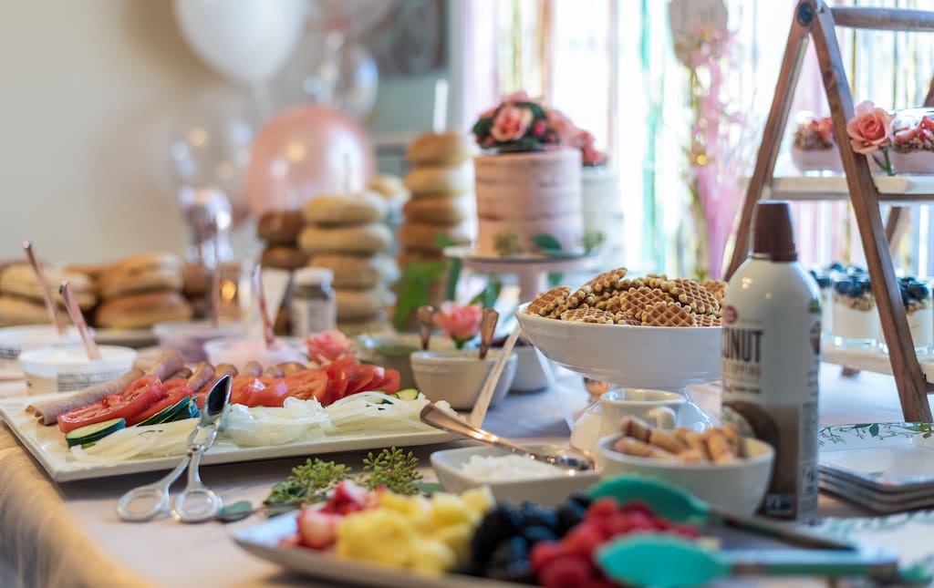 Table with a staff appreciation breakfast spread