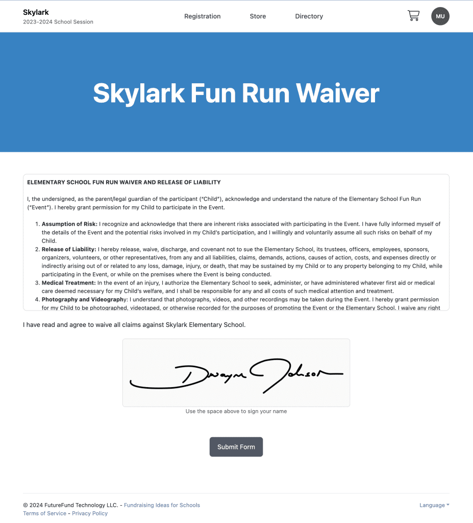 Skylark Fun Run Waiver from FutureFund