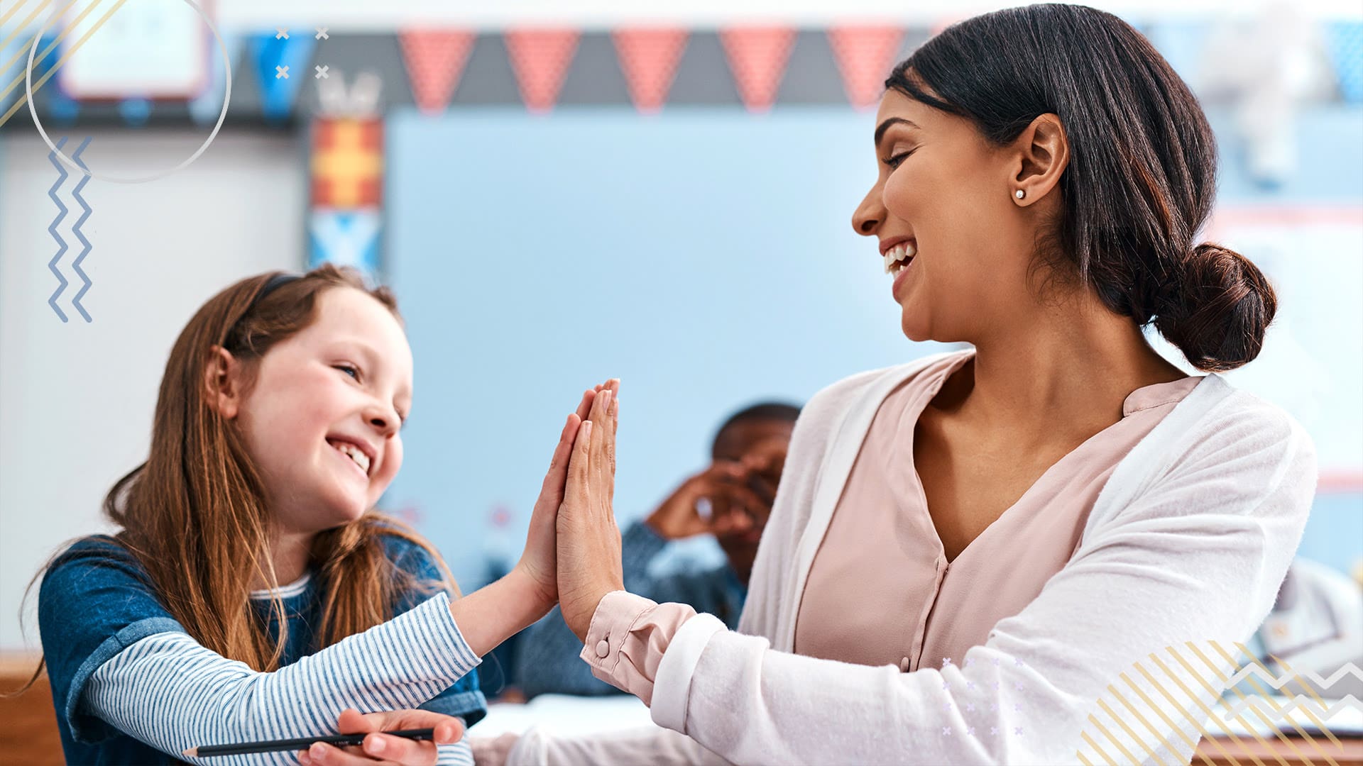 PTA volunteer high fiving student
